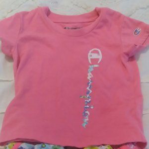 2t Toddler girl hot pink/ floral Champion shirt/short set